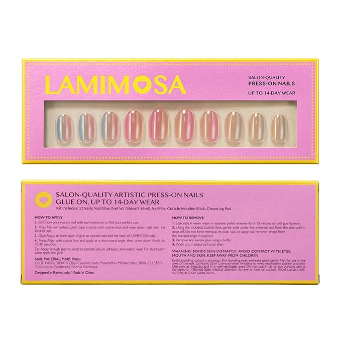 LAMIMOSA 32Pcs Ombre Chrome Press On Nails Short Round - Soft Gel Fake Nails in 16 Sizes, Reusable Glue on Nails kit, ROMAN SUNRISE