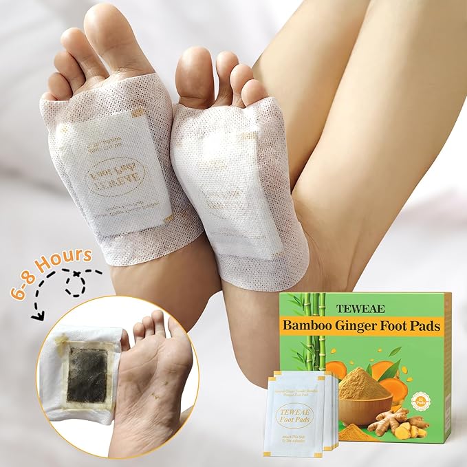TEWEAE 32 Pads Foot Pads Natural Turmeric & Ginger, Wormwood, Bamboo Vinegar, Included 32Pads Goodnight Patches and 32 Adhesive Sheets