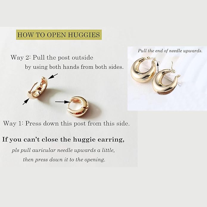 HILXURY Gold Chunky Hoop Earrings Set for Women, 14K Gold Plated Twisted Huggie Hoop Earring Hypoallergenic, Thick Open Hoops Set Lightweight