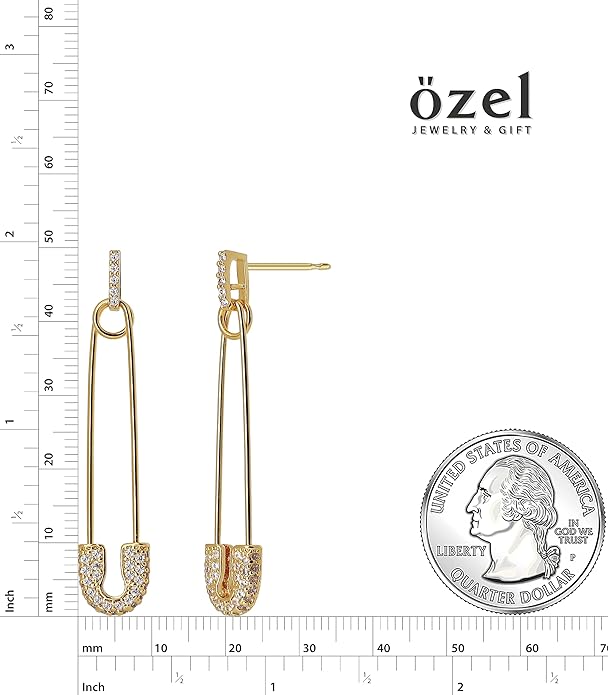 OZEL 14K Gold & Silver Plated Paperclip Chain Earrings with Cubic Zirconia – Dangle, Hoop, Huggie, Stud Styles – Women’s Fashion Jewelry Gift