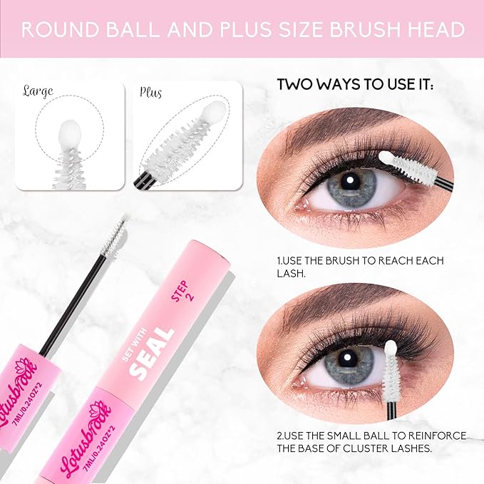 Lotusbrook 2-in-1 Lash Bond & Seal, Waterproof Long-Lasting Cluster Lash Glue, Sensitive Eye Friendly, Easy Apply & Remove