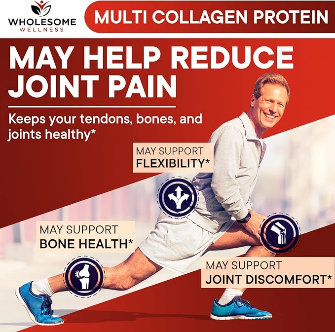 Wholesome Wellness Premium Multi Collagen Peptides Powder for Women and Men | 5 Types of Hydrolyzed Collagen | Grass-Fed, Non-GMO & Unflavored | Pure Protein for Youthful Skin & Joint Recovery