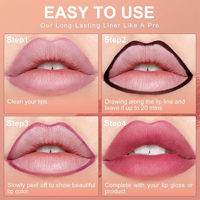 OETUIOW Lip Stain Long Lasting & Waterproof Lip Liner, Non-Stick Cup Highly Pigmented Natural Finish, Lip Gloss for All-Day Color Hold (Black)