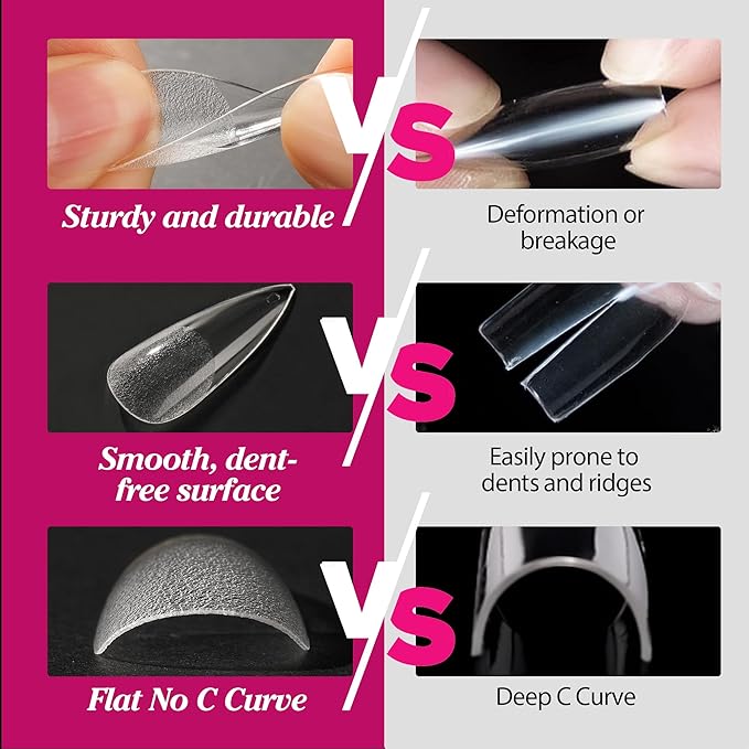UNA GELLA Long Stiletto Gel Nail Tips Full Cover 504PCS Pre-shape Long Stiletto Almond Fake Clear Nails Tips No Need File Gel Tip No C Curve for Nail Extension DIY Art Salon 12 Sizes