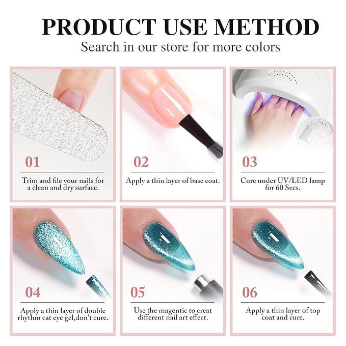 Double Rhythm Cat Eye Gel Polish with Magnet 15ML Holographic Glitter Shimmer Translucent Sheer Color Glass Magnetic Gel Polish Salon DIY at Home (Dark Green-MC1045)