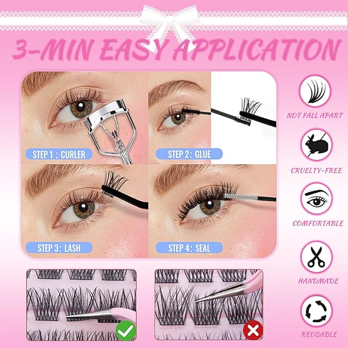 Feinner Lash Clusters Kit, Wispy Eyelash Clusters Lashes Natural DIY Lash Extension Kit, 8-16mm Cluster Eyelash Extensions Kit with Lash Bond and Eyelash Remover (60d+80d+100d)