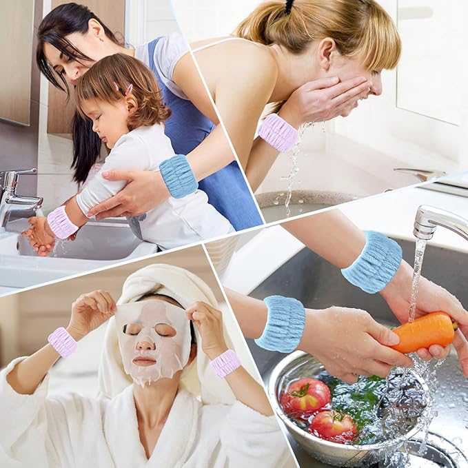 Darfukei Wrist Bands for Washing Face, 4pcs Spa Face Washing Wristbands, Microfiber Arm Wrist Towels, Absorbent Wash Wristbands for Woman Men, Prevent Water from Spilling Down Your Arms