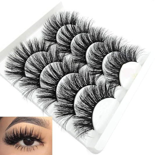 outopen 3D Mink Lashes Natural Wispy False Eyelashes 13mm Fluffy Long Eye Lashes Eye Makeup Tools 5 Pairs Pack(Q7 | 13MM)