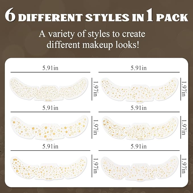 Aarovibe Gold Glitter Freckles Face Tattoo, 6pcs Fake Tattoos Sparkle Face Glitter, Waterproof Freckles Makeup Patches, Long-Lasting Sparkle for Festival Rave Concert Party Cosmetic Accessorie