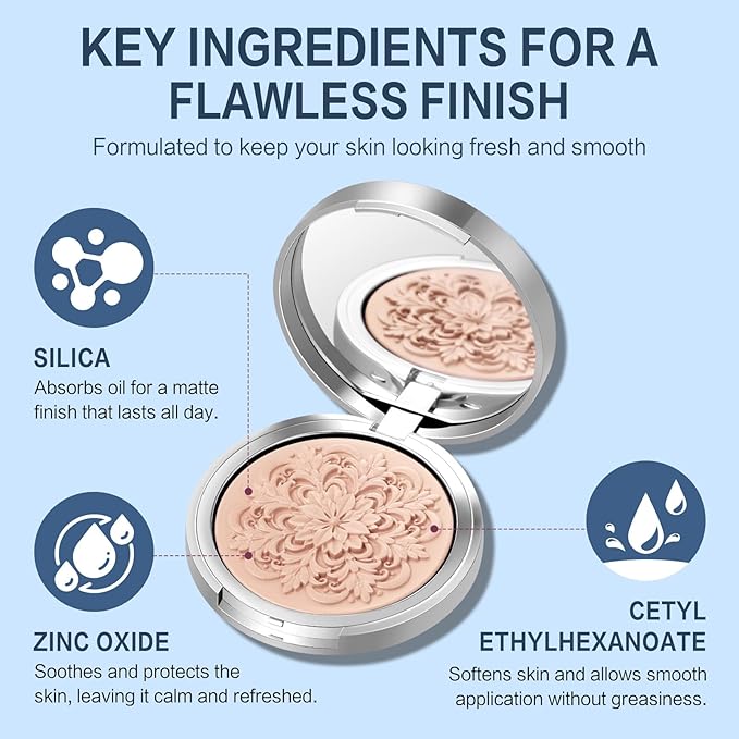 SuperFreeze Pressed Setting Powder, Freeze-Dried Skincare Powder for All-Day Oil Control, Pore-Blurring Matte Finish with Hyaluronic Acid & Niacinamide, Smooth Crease-Resistant Compact (Fari)