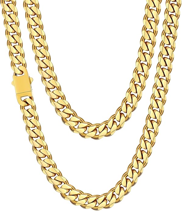 Fiusem 3.5mm Cuban Link Chains for Men, Silver Tone/Black/14K Gold Plated Stainless Steel Necklace Chain, Mens Necklace 16, 18, 20, 22, 24, 26, 28 Inch