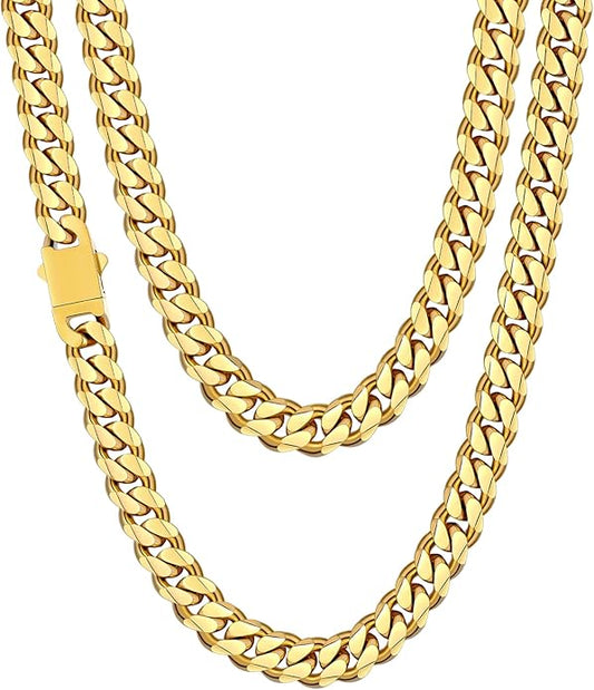 Fiusem 3.5mm Cuban Link Chains for Men, Silver Tone/Black/14K Gold Plated Stainless Steel Necklace Chain, Mens Necklace 16, 18, 20, 22, 24, 26, 28 Inch