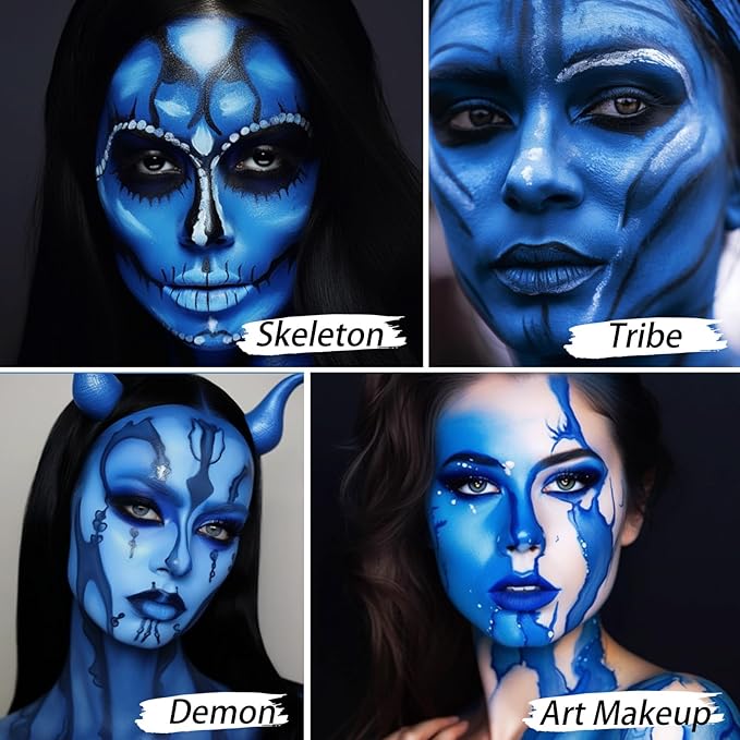 UCANBE Blue Face Body Paint Makeup Foundation, Professional Non-Toxic Greasepaint Palette for Adults Party, Cream Facepaints for Halloween Cosplay Theater Costume Stage SFX Dress-Up Makeup
