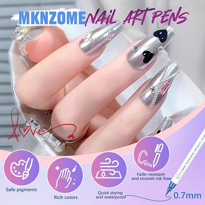 MKNZOME 10 Color Nail Art Pens, Double-ended Nail Polish Pens Drawing Painting Point Liner Acrylic Painted Pen Kit, DIY Nails Art Design Manicure Tools Christmas Gifts 2026 Upgrade