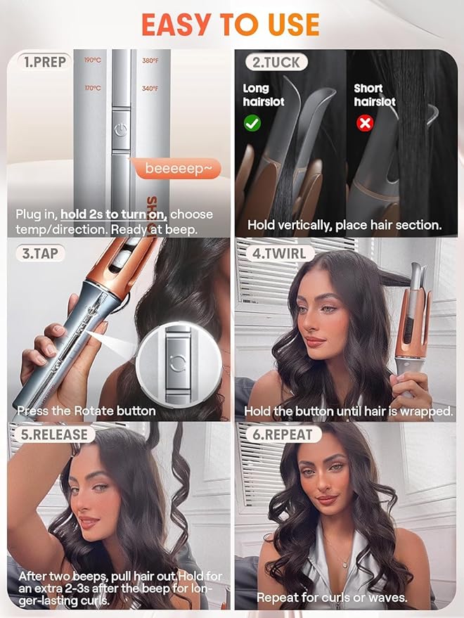 SHEGLAM Automatic Curling Iron 1 1/4 inch with 3 Temperatures Fast Heating, 2-Way Rotation, Anti-Scald, Anti-Tangle Rotating, Automatic Shut-Off for Hair Styling