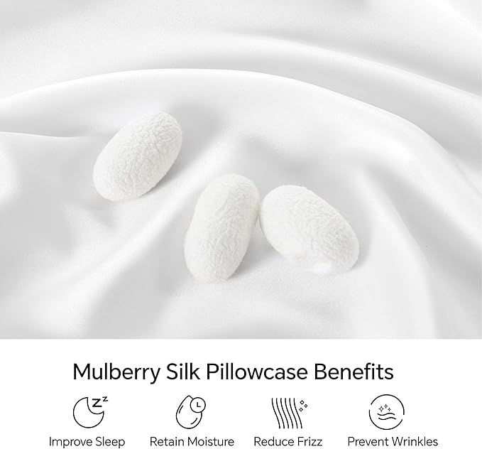 INFIIXSO Mulberry Silk Pillowcase for Hair and Skin, Silk Pillow Cases King Size with Hidden Zipper 20x40 Inches, Extraordinary Smooth and Soft Cooling Pillow Cases for Hot Sleepers(White, 1 Pack)