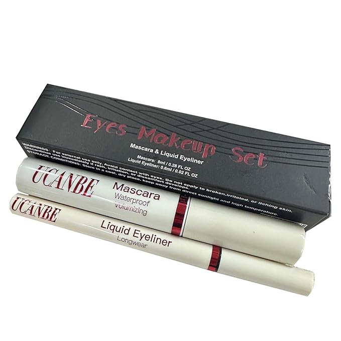UCANBE Burgundy Mascara and Liquid Eyeliner Set, Waterproof Berry Red Colored Eye Makeup Duo - Enhance Your Gaze with Natural Lasting Lift & Curl for Lashes and Pigmented Smudge-Proof Eye Liner