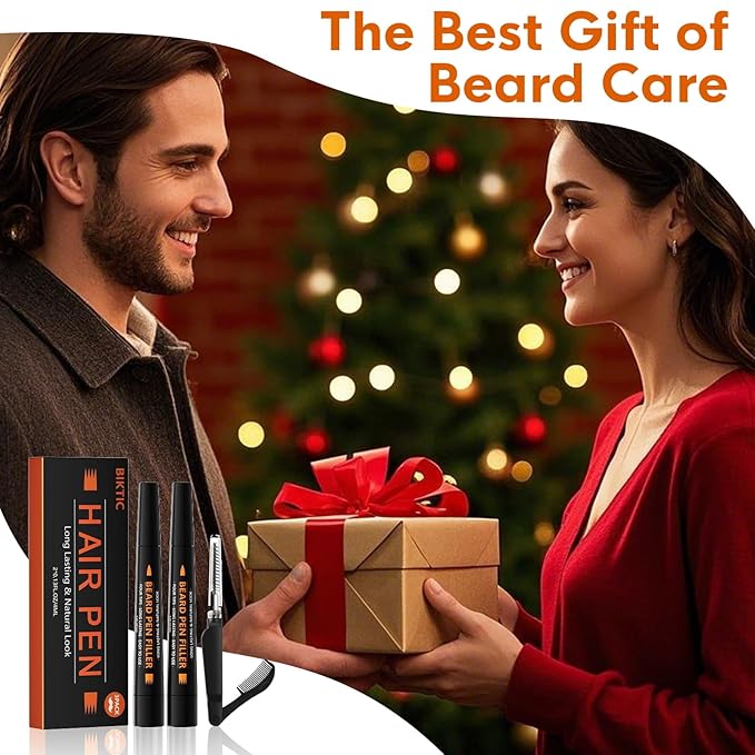 3-Pack Beard Pencil Filler for Men (Black), Four-fork Tip Beard Styling Pen, Waterproof Sweat Proof Long Lasting Beard Pencil,Effectively Enhances Facial Hair