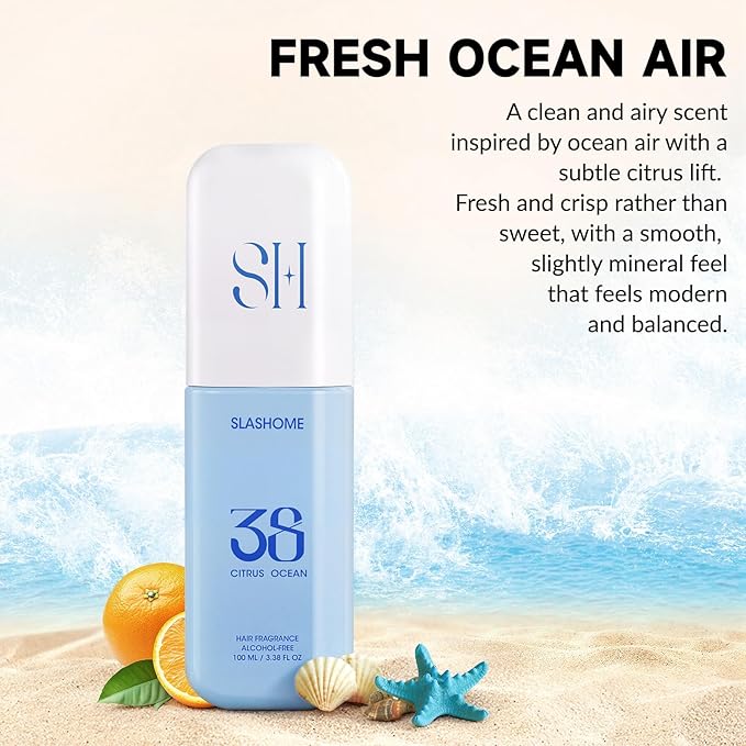Hair Perfume for Women & Men, Alcohol-Free Citrus Ocean Hair & Body Mist, Lightweight Long-Lasting Fragrance for Hair, Wigs, Body & Fabric, Birthday & Valentine’s Day Gift, 100ml / 3.38 fl oz