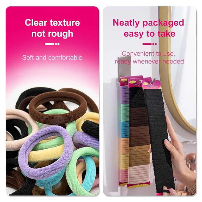 120pc Hair Ties No Damage Snag Free for Thick Hair, Seamless No Pull Elastic Ponytail Holders for Women Girls(Vibrant Colors)