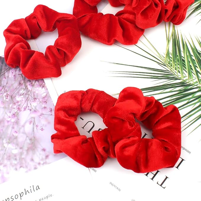 Didder 20 Pcs Solid Color Red Velvet Soft Hair Scrunchies Hair Ties for Women Girls Hair Accessories for Gift