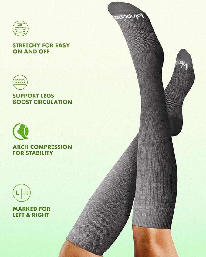 Lalapapa Bamboo Viscose Compression Socks for Women Men 2 Pairs 15-20mmHg Knee High Compression Socks Travel Nurse