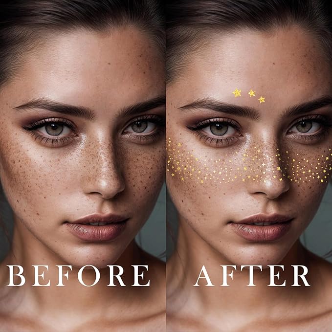 20 Pcs Silver Face Makeup Patches, Glitter Freckles Face Tattoo, Sparkle Makeup Patches, Glitter Freckles,Waterproof Face Glitter Patches for Women (Silver)