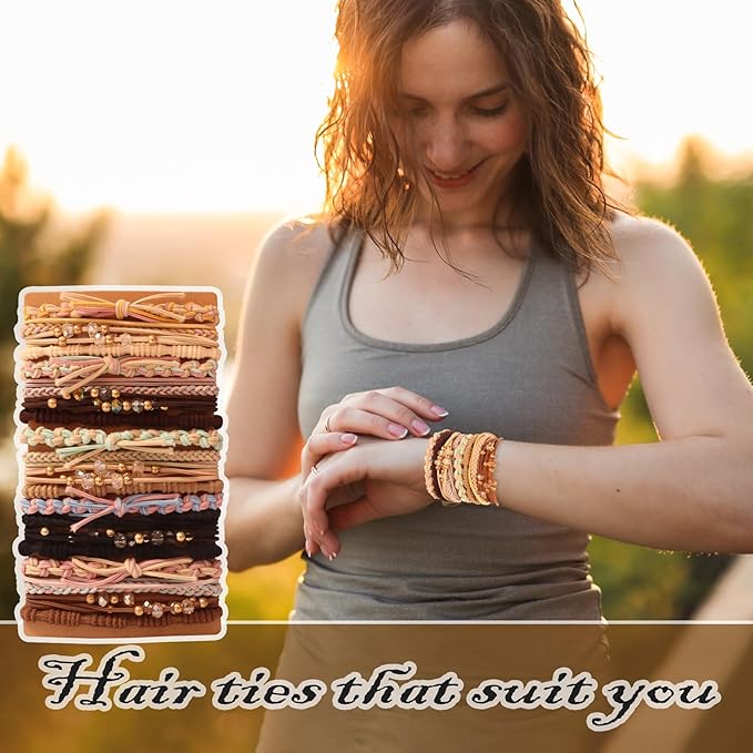 20 PCS Boho Hair Ties, Bracelets Hair Ties for Thick or Thin Hair, Ponytail Holders, 2.5’’ Hair Ties No-Damage