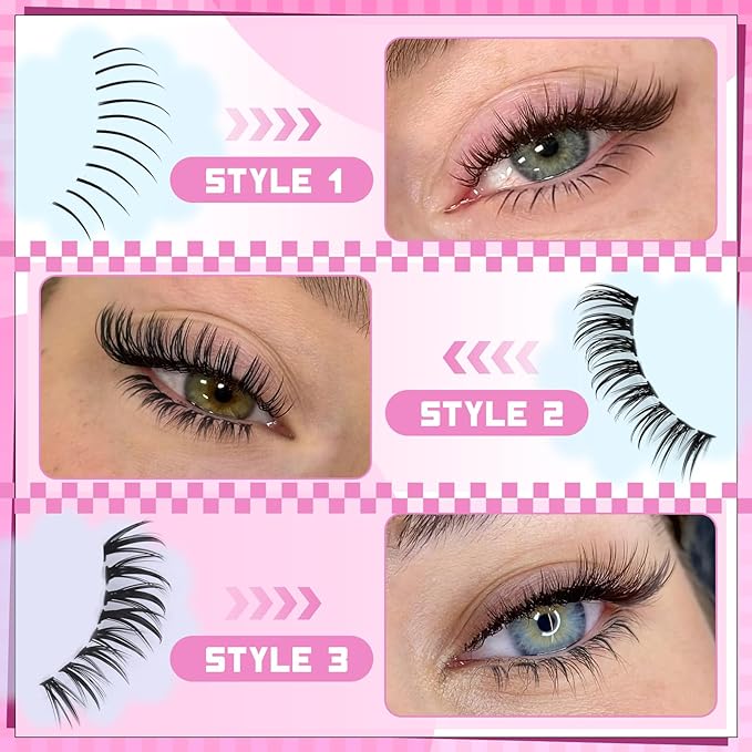 Yawamica Bottom Lash Clusters DIY Lower Eyelash Extensions 5-8mm 3 Styles Mixed Eyelash Clusters Wispy Cluster Eyelash Extensions Natural Bottom Individual Lashes 240pcs Clusters Lashes DIY Under Lash