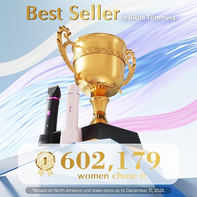 Risina Bikini Trimmer for Women - Pubic Hair Trimmer for Women, Gentle Dual Head Electric Shaver for Private Area and Bikini Line, IPX7 Waterproof, Cordless Rechargeable, Self-Care Gifts for Her