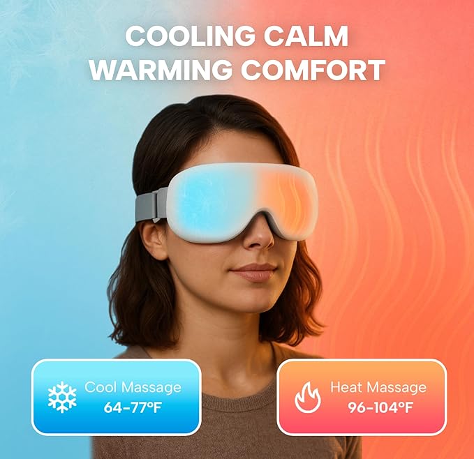 KS SHOP Eye Massager with Heat & Cooling | 12 Precision Massage Nodes | Bluetooth Music | 4 Massage Modes | 2400mAh Battery | Relaxation for Eye Strain, Dry Eyes, Stress & Headaches