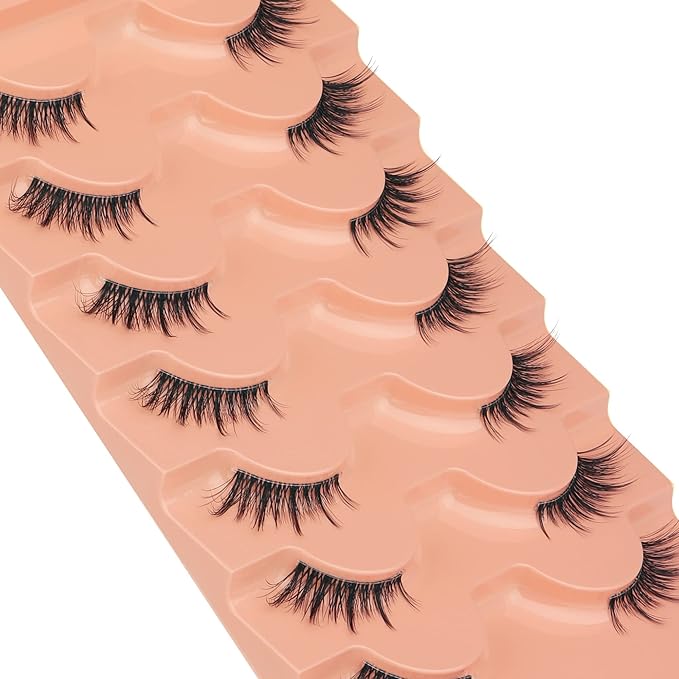 False Eyelashes Natural Half Lashes Wispy Manga Lashes C Curl Light Fake Eyelashes 7 Pairs Clear Band Pestañas Postizas by TOOCHUNAG
