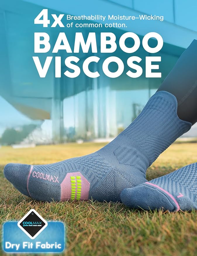 Juclise Womens Coolmax Bamboo Viscose Compression Running Crew Socks, Moisture-Wicking Anti-Blister Hiking&Gym Athletic