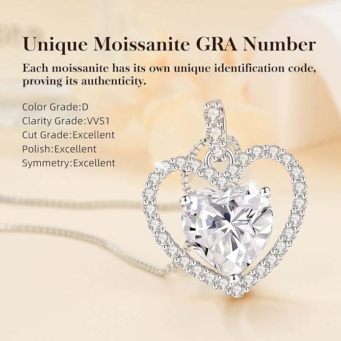 geweio 2CT Moissanite Heart Necklace for Women Wife in Gift Box,S925 Sterling Silver Jewelry for Women,Anniversary Birthday Present for Wife Her Girlfriend,18K Gold/White Gold Filled