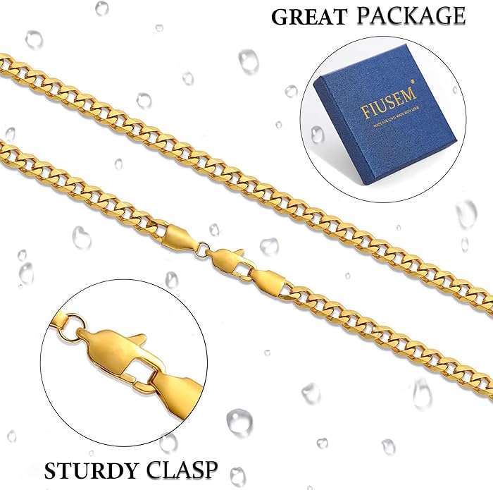Fiusem 3.5mm Cuban Link Chains for Men, Silver Tone/Black/14K Gold Plated Stainless Steel Necklace Chain, Mens Necklace 16, 18, 20, 22, 24, 26, 28 Inch