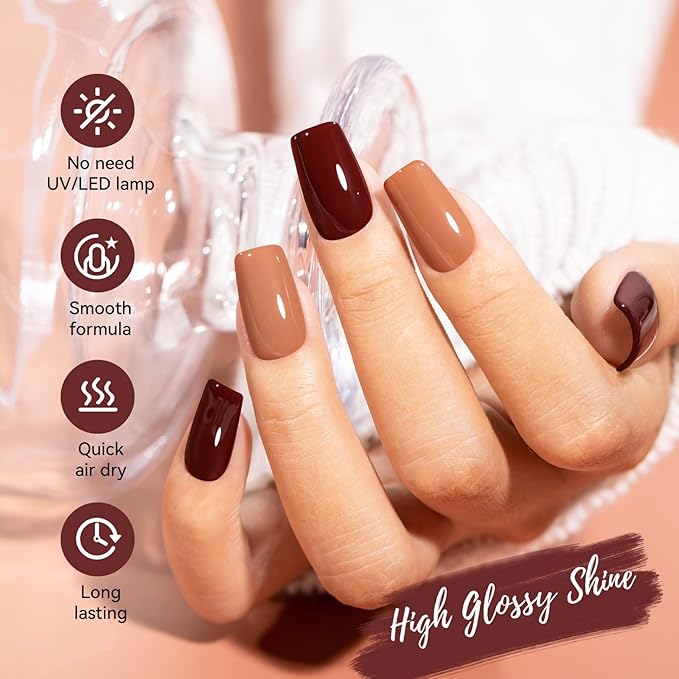Nailshion Chocolate Brown Nail Polish, 2 Colors Mocha Mousse Fall Winter Nail Polish Duo Non-Gel, Opaque, Fast Drying, Streak Free & Long Lasting Glossy Nail Art Gift for Women