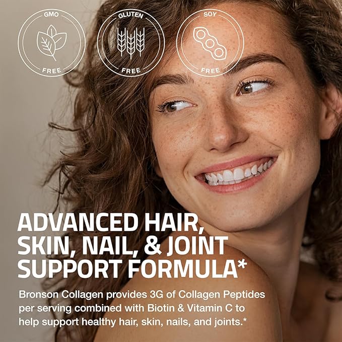 Bronson Collagen Peptides 3000mg (per Serving) with Biotin & Vitamin C - for Hair, Skin & Nails Support, Non-GMO, 300 Tablets
