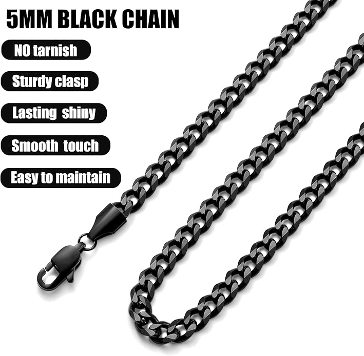 Fiusem 3.5mm Cuban Link Chains for Men, Silver Tone/Black/14K Gold Plated Stainless Steel Necklace Chain, Mens Necklace 16, 18, 20, 22, 24, 26, 28 Inch