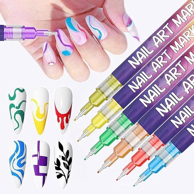 Nail Art Pens 12 Colors Nail Art Pens Set, 0.5mm 3D Nail Polish Pens+24 Reusable Template Stickers Nail Art Markers for Nail Art, Quickly Dry Nail Art Pen for Painting Nails for Home Salon