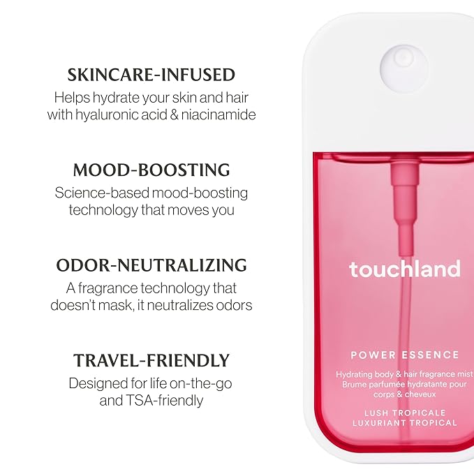 Touchland Hydrating Body & Hair Fragrance Mist, Lush Tropicale, 2 FL. OZ. Travel Size Body Spray | Hydrating, Travel Size