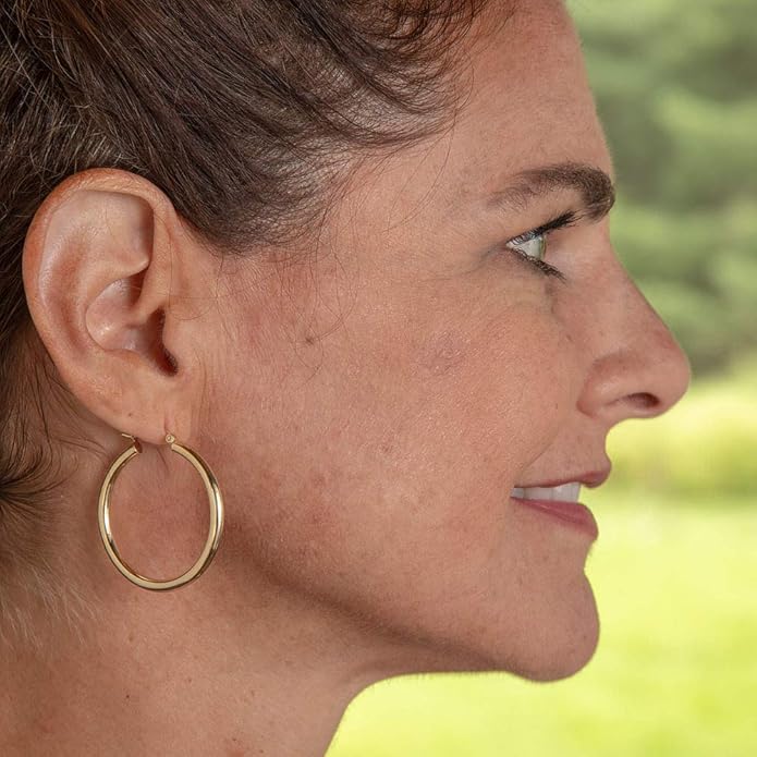 14K Yellow Gold Classic Real Hoop Earrings, (3mm Thick Tube)