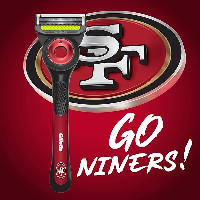 Gillette Labs Special NFL 49ers Edition Shaving Razor for Men - 1 Handle, 4 Razor Blade Refills & Magnetic Stand, GilletteLabs with Exfoliating Bar
