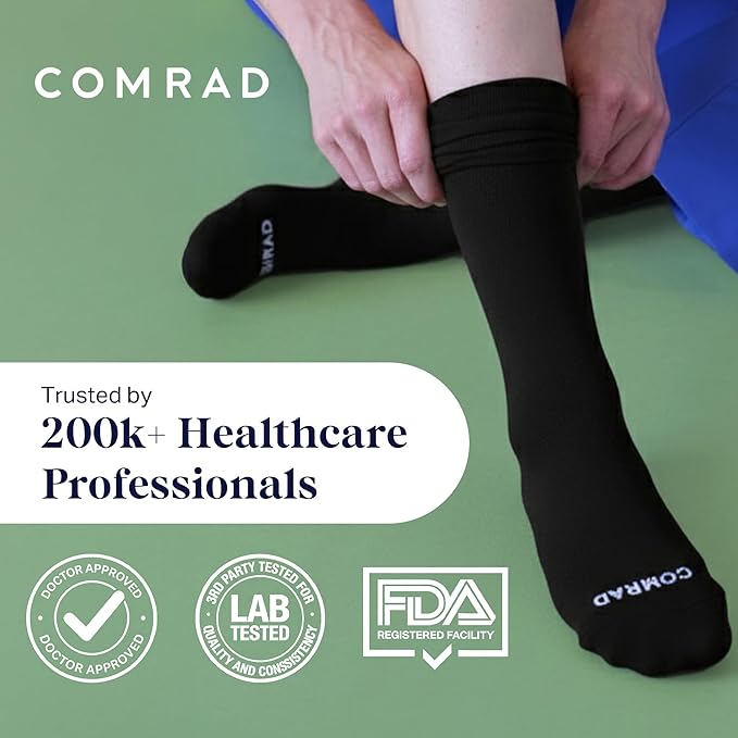 Comrad Nylon Knee High Socks - 15-20mmHg Graduated Compression Socks - Soft & Breathable Support Unisex Socks