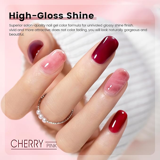 RARJSM Nude Jelly Gel Nail Polish Set 6pcs Clear Crytal Glass Pale Gray Pink Cherry Red Series Transparent Sheer Amber Milky Gel Varnish LED UV Curing Requires Soak off French Manicure Home Salon