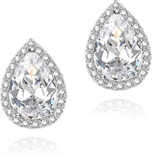 YOMELA Cubic Zirconia Earrings Studs, Halo CZ Birthstone Simulated Diamond Stud Earrings for Women