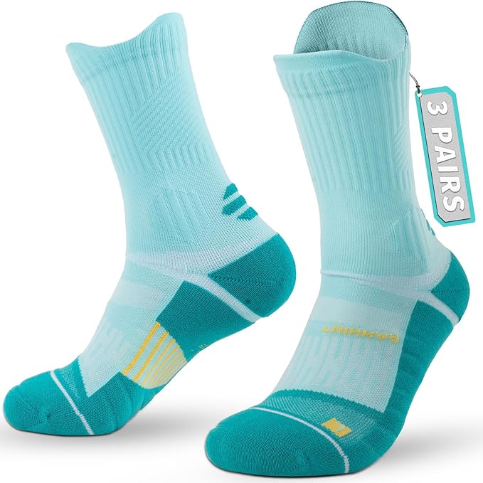 Coolmax Compression Running Socks for Women 3 Pairs, Anti-Blister Moisture Wicking Boot Crew Cushion Athletic Workout Socks