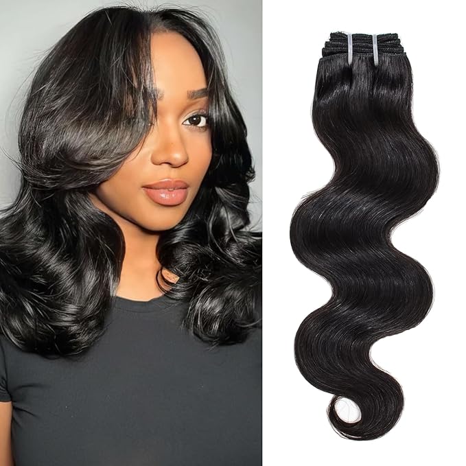 Body Wave Bundles Human Hair 16 Inch 1 Bundle 12A Human Hair Bundles 100% Unprocessed Brazilian Virgin Hair Weave Single Human Hair Bundles Natural Black Color (16 Inch)
