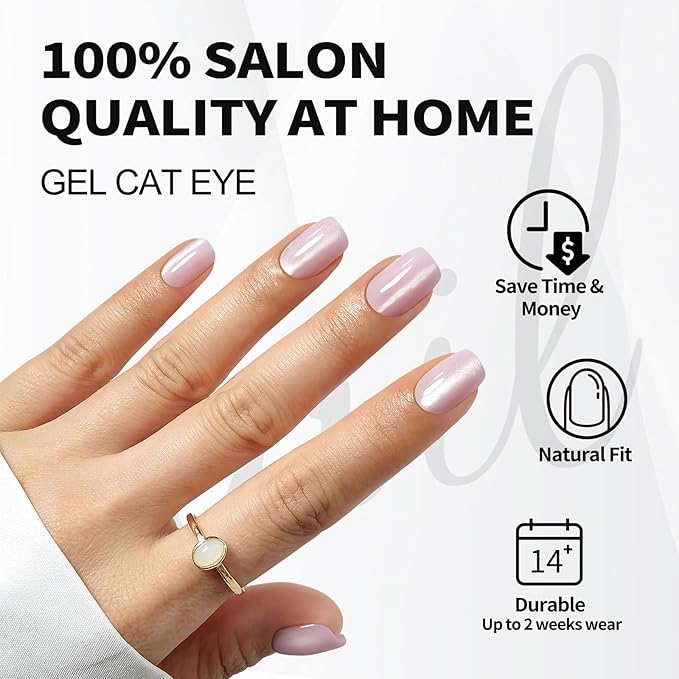 SHANGMENG Pink Cat Eye Press on Nails Square - Soft Gel Valentine Press on Nails Short for Women Gift, Fit Perfectly & Natural Glue on Nails with Glue in 16 Sizes - 32 Reusable Fake Nails, Light Pink