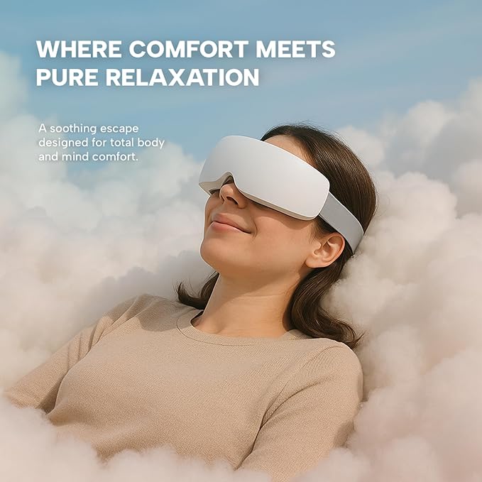 KS SHOP Eye Massager with Heat & Cooling | 12 Precision Massage Nodes | Bluetooth Music | 4 Massage Modes | 2400mAh Battery | Relaxation for Eye Strain, Dry Eyes, Stress & Headaches