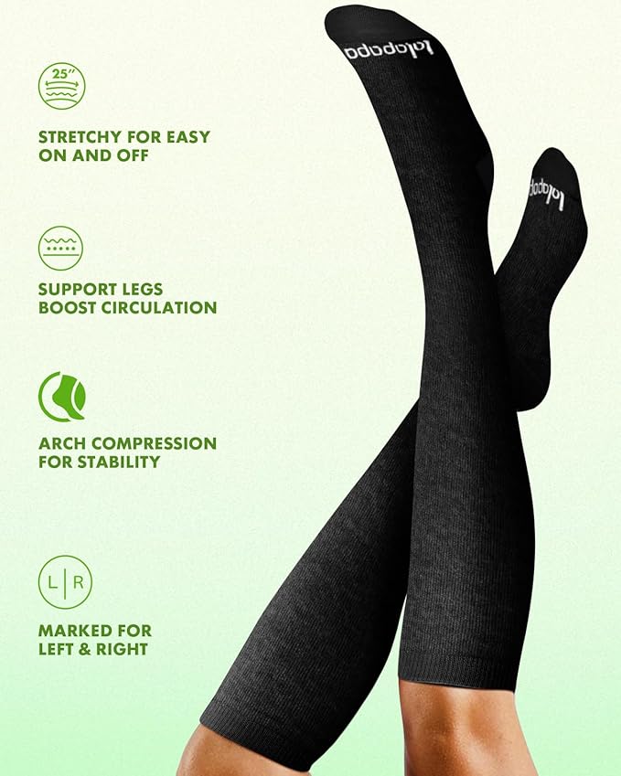 Lalapapa Bamboo Viscose Compression Socks for Women Men 2 Pairs 15-20mmHg Knee High Compression Socks Travel Nurse